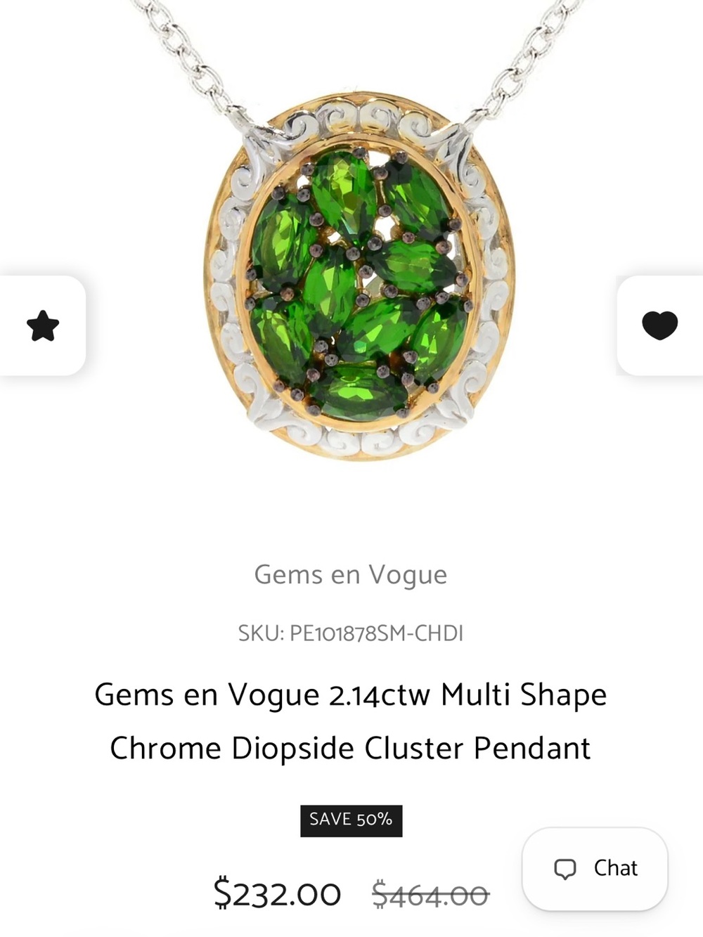 Gems En Vogue Chrome Diopside 24k gold necklace never worn